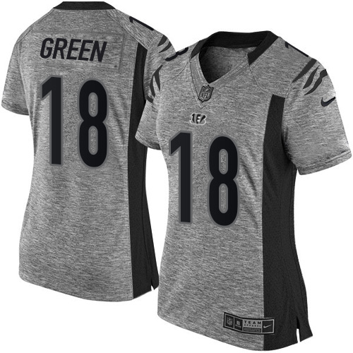 Women's Limited A.J. Green Nike Jersey Gray - #18 Gridiron NFL Cincinnati Bengals